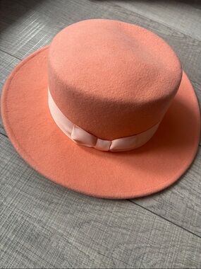 Lack of Colors  Peach Felt Wide-Brim Hat with Ribbon Band